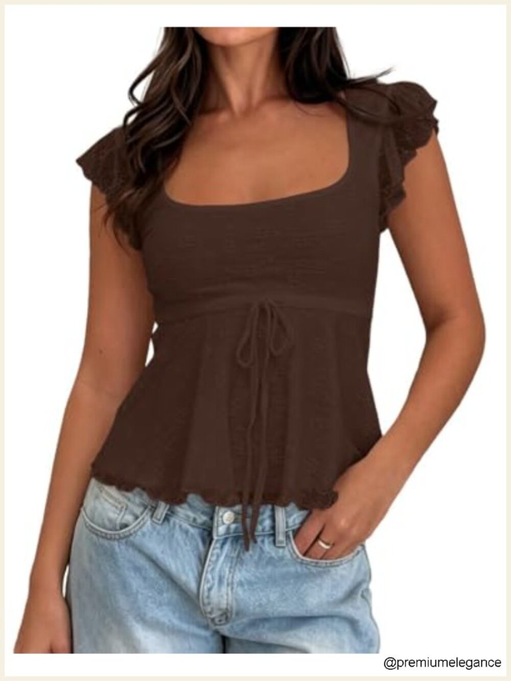Women Flowy Babydoll Peplum Top Y2K Ruffled Cap Sleeve Square Neck Lace Up